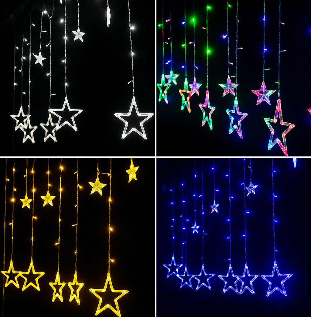 Cascata Estrela Natalina 138 LEDs - 2,5m com 8 Funções