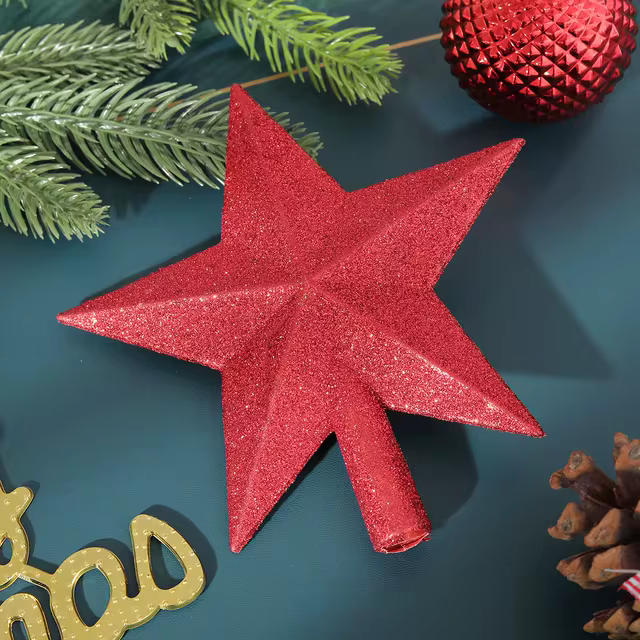Estrela Árvore de Natal Ponteira com Glitter - (15cm / 20cm)