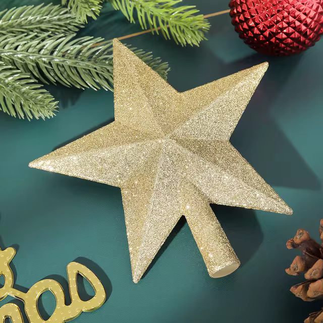 Estrela Árvore de Natal Ponteira com Glitter - (15cm / 20cm)