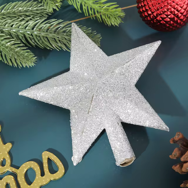 Estrela Árvore de Natal Ponteira com Glitter - (15cm / 20cm)