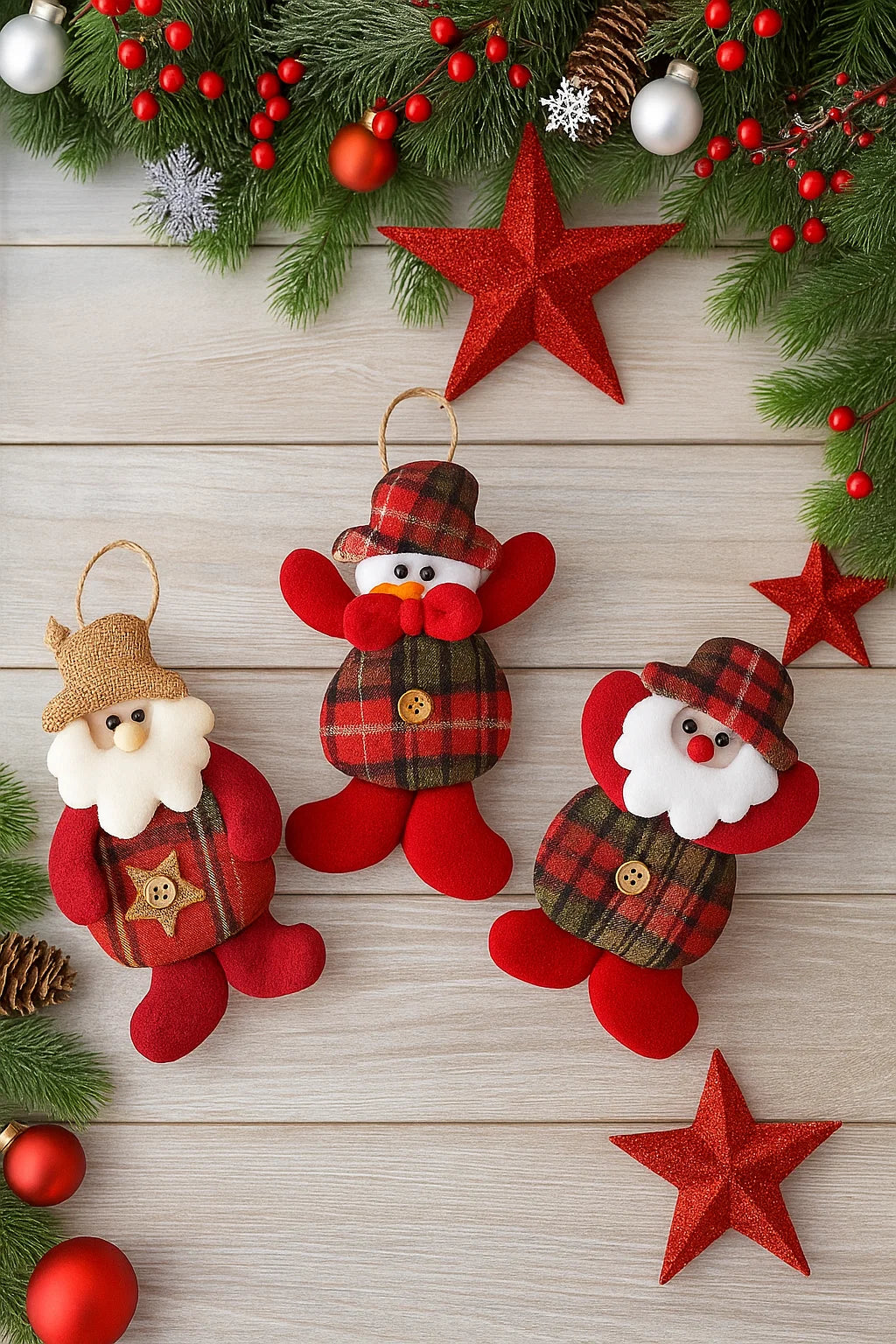 Kit 3 Enfeites Natalinos Premium – Decoração Charmosa para Árvore de Natal e Ambientes Festivos