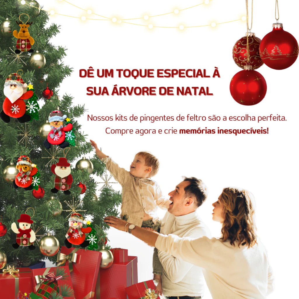 Kit Enfeites de Natal Luxo – Bonecos de Pelúcia Papai Noel e Personagens Natalinos para Árvore