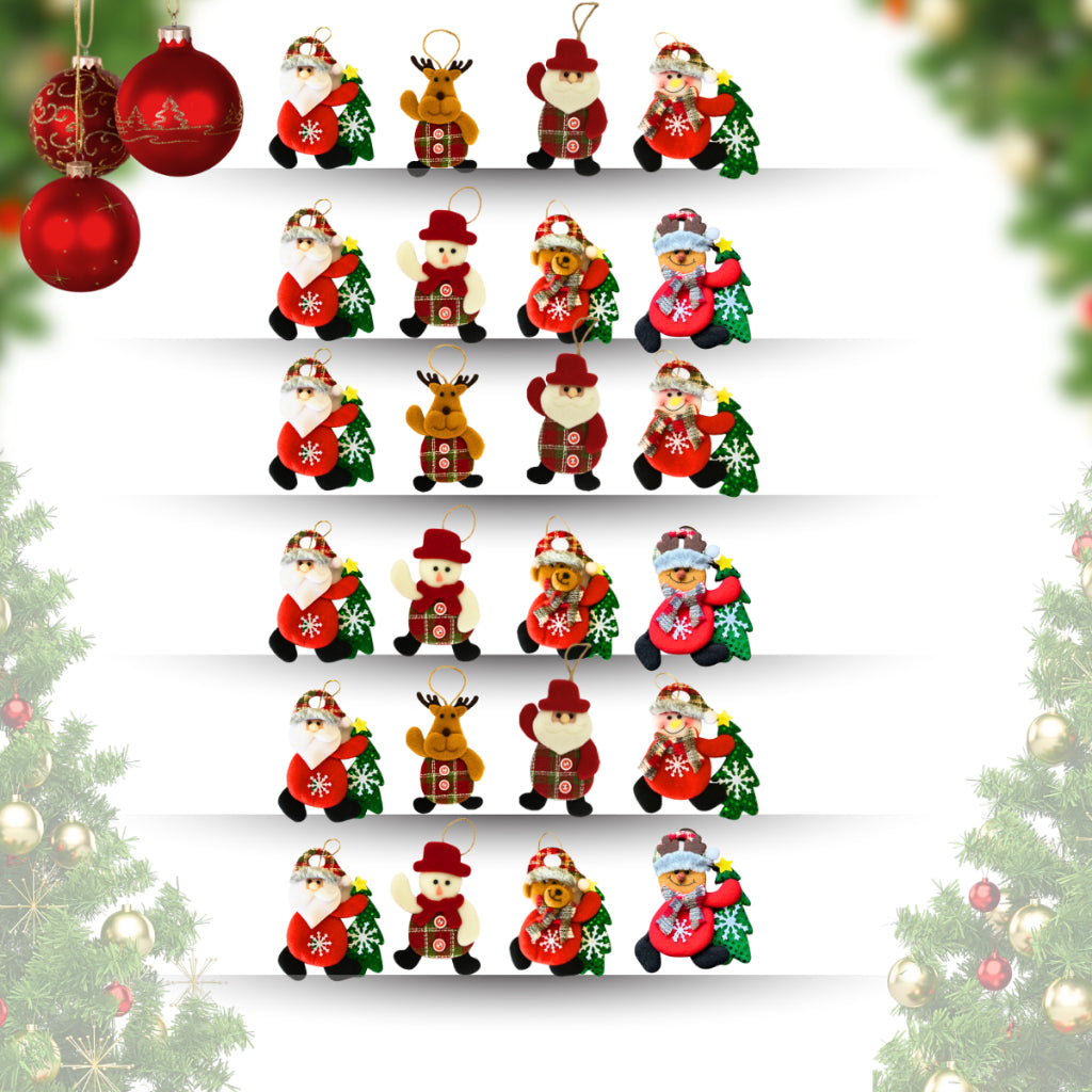 Kit Enfeites de Natal Luxo – Bonecos de Pelúcia Papai Noel e Personagens Natalinos para Árvore