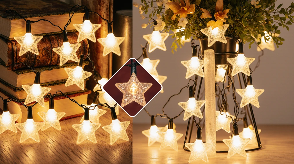 Luminária Cordão LED 20 Estrelas 4 Metros – Luz Quente para Decoração Natalina