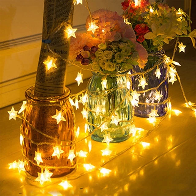 Luminária Cordão LED 20 Estrelas 4 Metros – Luz Quente para Decoração Natalina