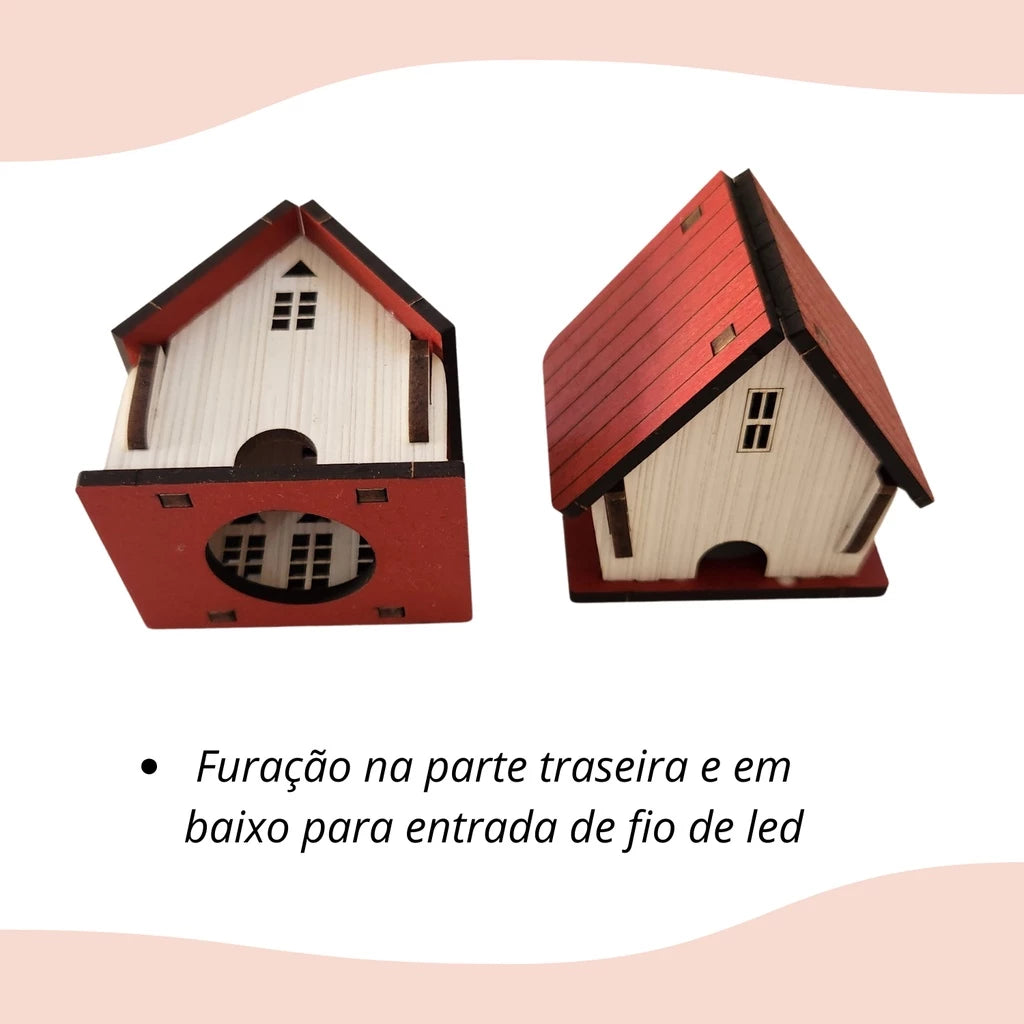Vila Natalina em MDF – Kit 5 Peças de Decoração de Natal Artesanal