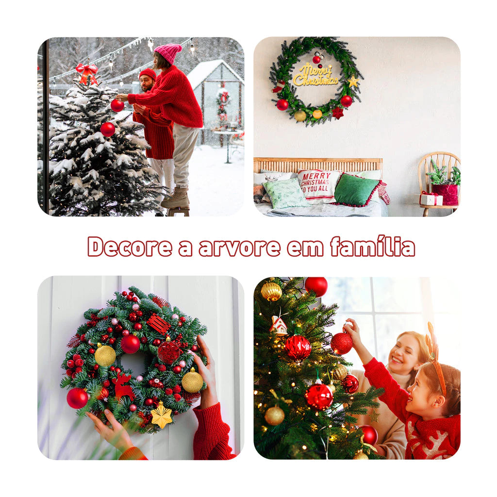Kit 70 Enfeites de Natal para Árvore – Bolas, Estrelas e Flocos de Neve