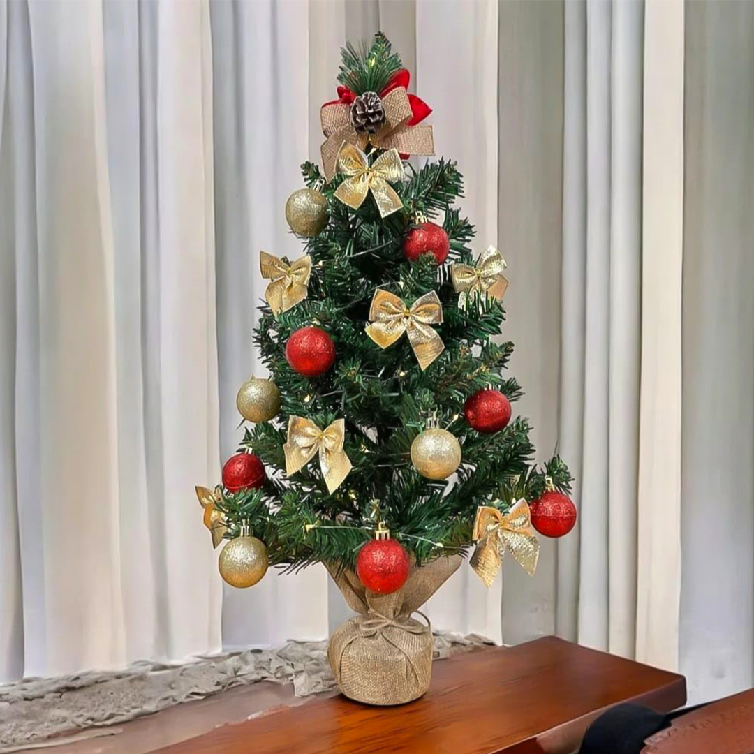 Árvore de Natal 60cm Decorada + 36 Enfeites – Verde ou Nevada