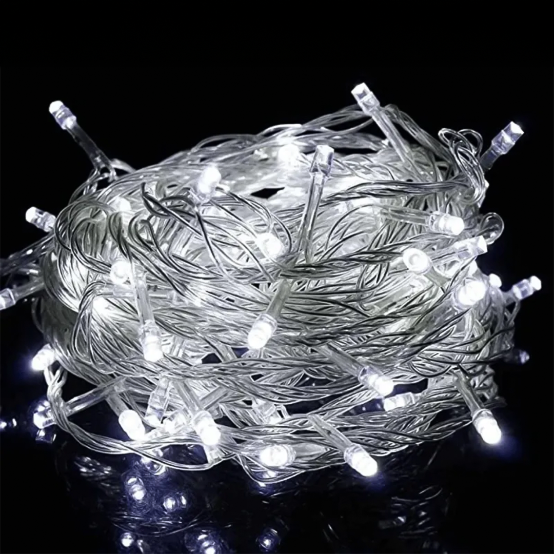 Pisca-Pisca de Natal 10m 100 LEDs 220V – 8 Funções com Fio Transparente