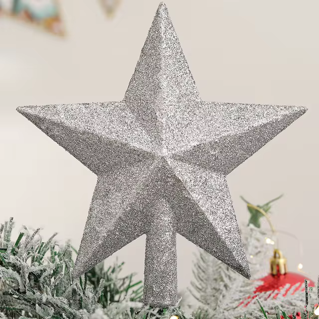 Estrela Árvore de Natal Ponteira com Glitter - (15cm / 20cm)