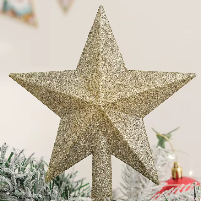 Estrela Árvore de Natal Ponteira com Glitter - (15cm / 20cm)