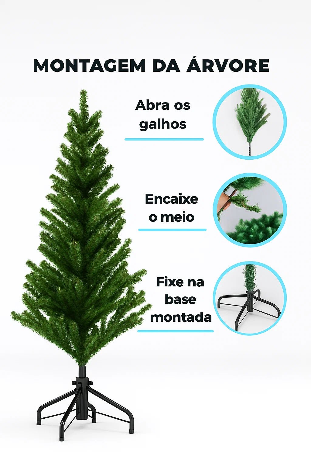 Árvore de Natal Verde 180cm - 350 Galhos Cheios + Base de Ferro Reforçada