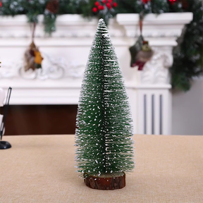 Mini Árvore de Natal com Base de Madeira 15cm/20cm – Decoração Charmosa e Compacta