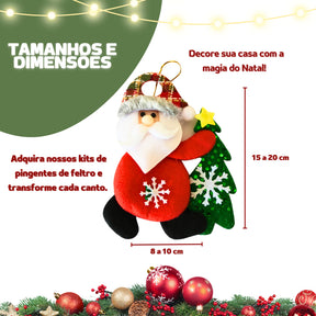 Kit Enfeites de Natal Luxo – Bonecos de Pelúcia Papai Noel e Personagens Natalinos para Árvore