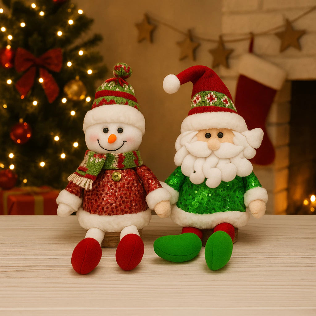 Kit com 2 Enfeites Natalinos – Papai Noel e Boneco de Neve 40cm para Decoração de Natal