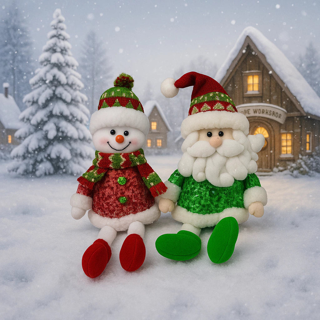Kit com 2 Enfeites Natalinos – Papai Noel e Boneco de Neve 40cm para Decoração de Natal