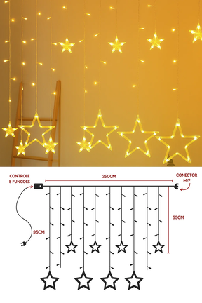 Cascata Estrela Natalina 138 LEDs - 2,5m com 8 Funções