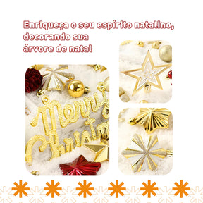 Kit 70 Enfeites de Natal para Árvore – Bolas, Estrelas e Flocos de Neve