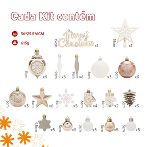 Kit 70 Enfeites de Natal para Árvore – Bolas, Estrelas e Flocos de Neve